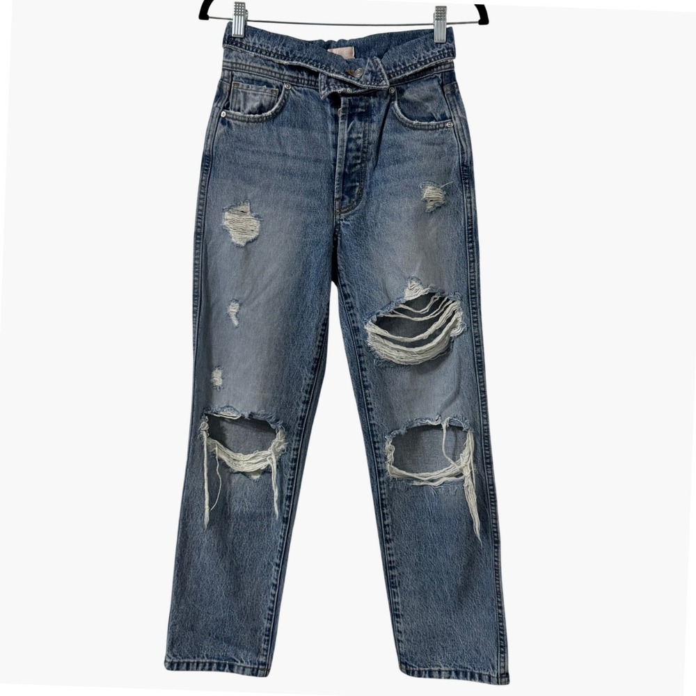 Revice Denim Jeans Size 25‎ Blue Asymmetrical Waist Distressed Y2K Streetwear